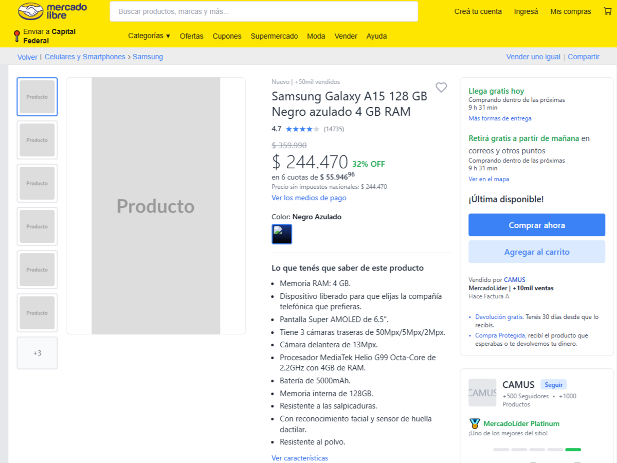 Clon de la UI de Mercado Libre